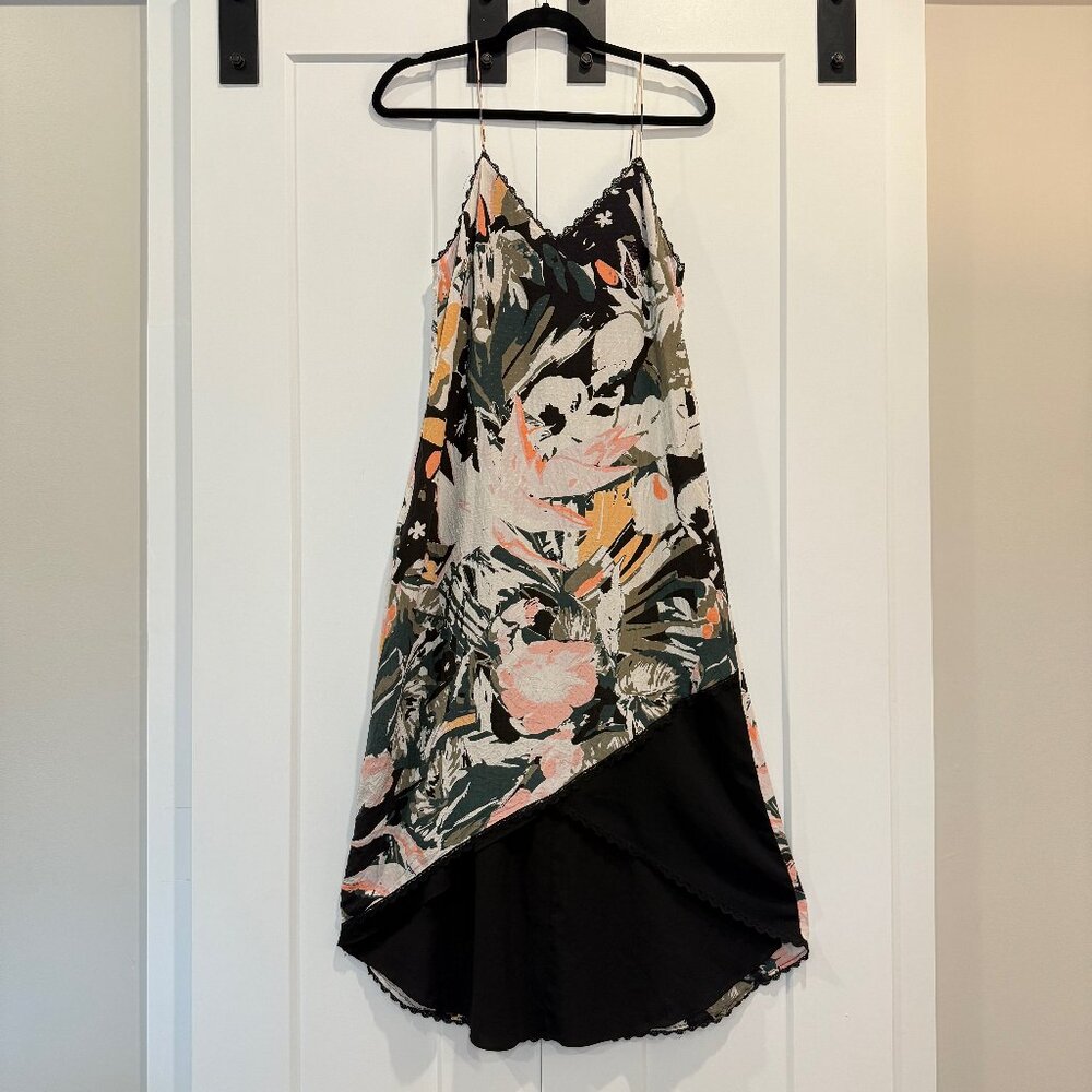Club Monaco Kittrick Silk Slip Dress Women’s 2 Floral Print Midi Asymmetrical